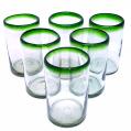 Juego de 6 vasos grandes con borde verde esmeralda, 14 oz, Vidrio Reciclado, Libre de Plomo y Toxinas